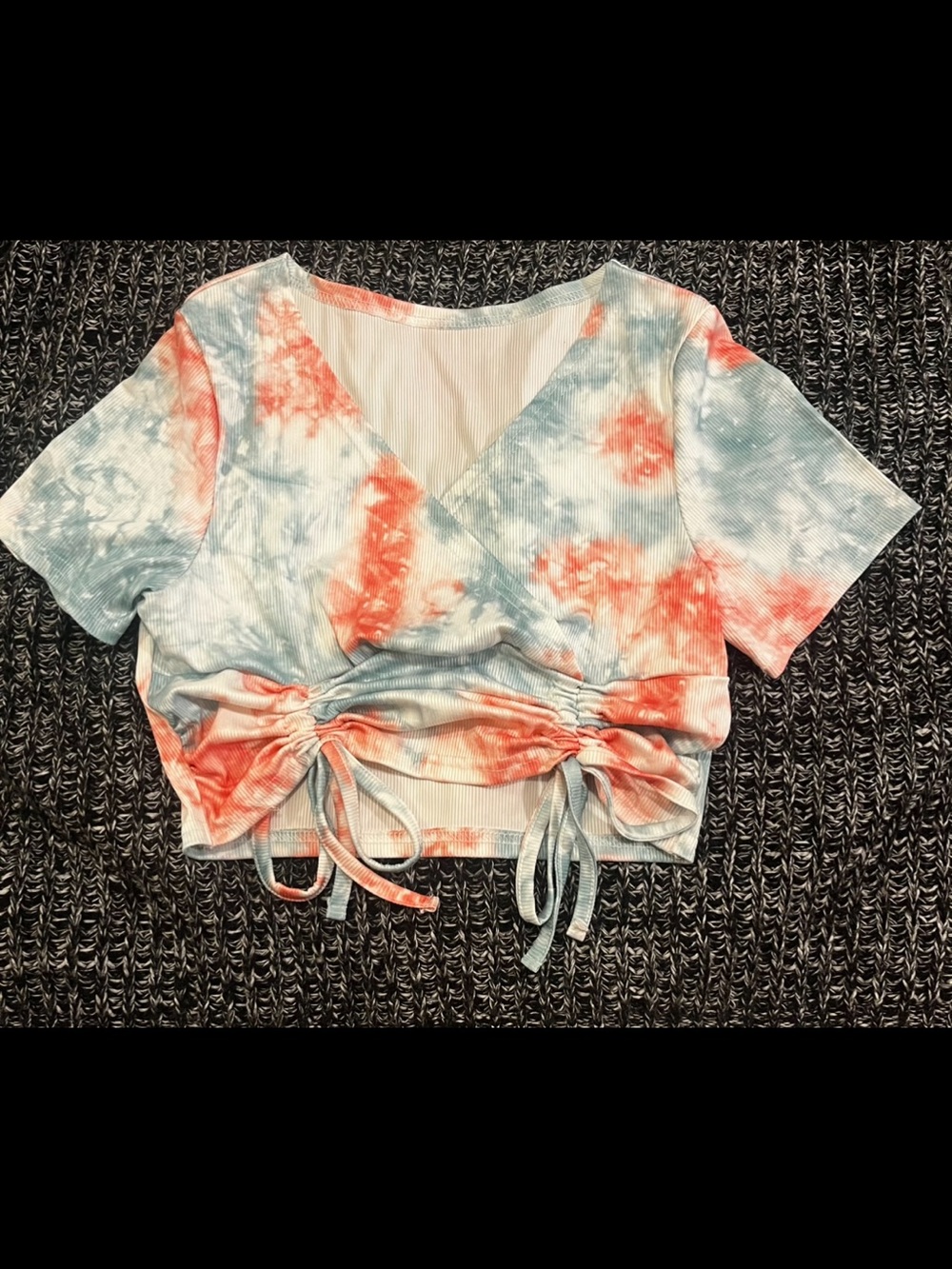 Tie-Dye Ruched V-Neck Crop Top